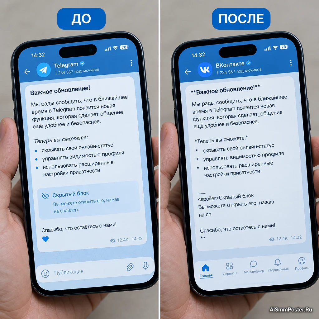 Почему пост в VK выглядит как набор звёздочек